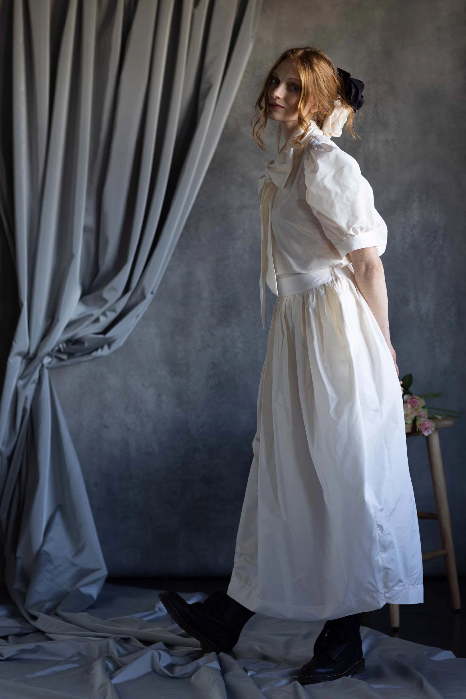 White Silk Taffeta Skirt