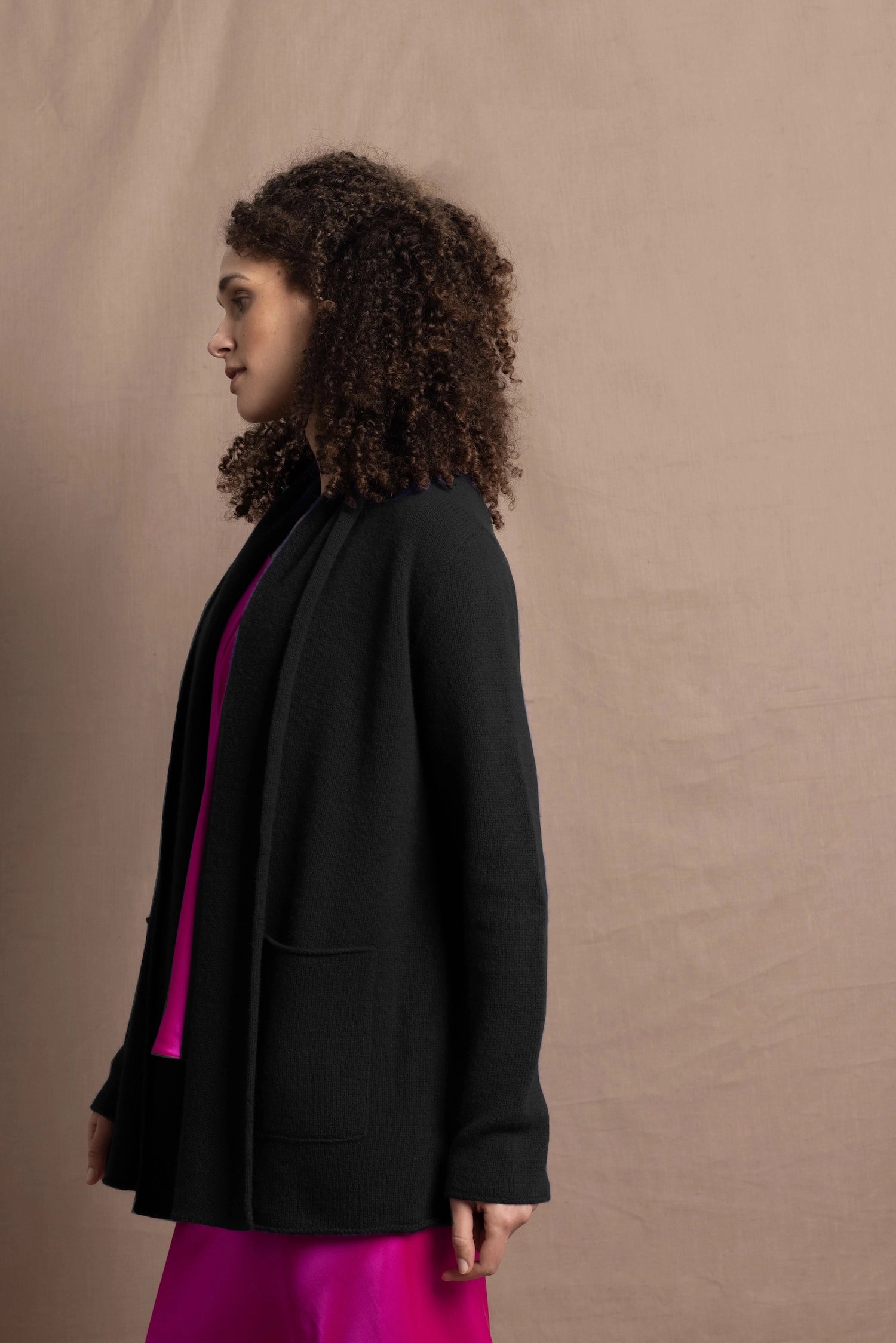 a long shawl open cashmere cardigan in black