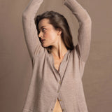 Lightweight Summer Cashmere Button Down V Neck Cardigan in Taupe