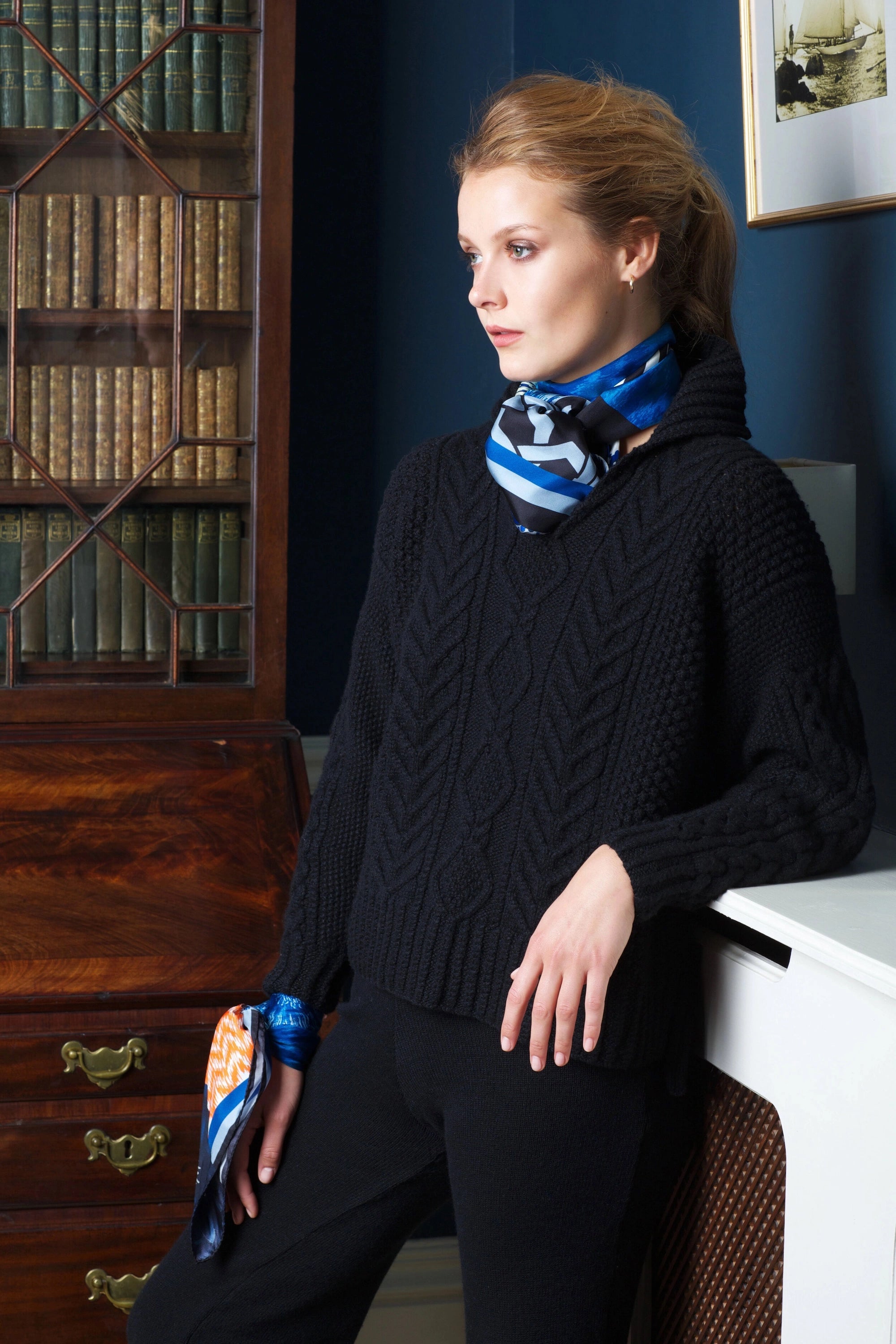 luxury pure cashmere aran jumper in black
