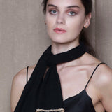 Luxury Gold Trim Cashmere Scarf in Black