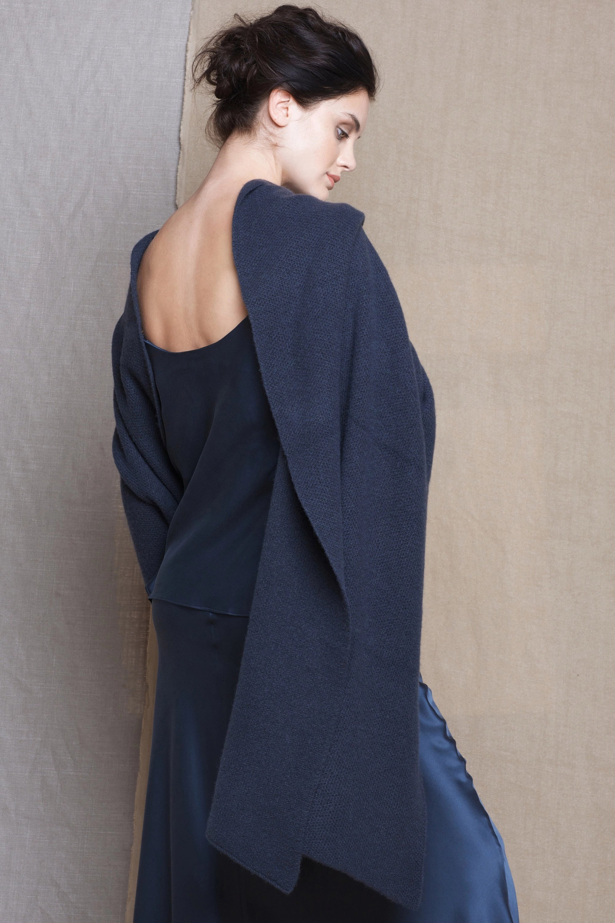 Luxury Large Cashmere Wrap Scarf in Ink Blue