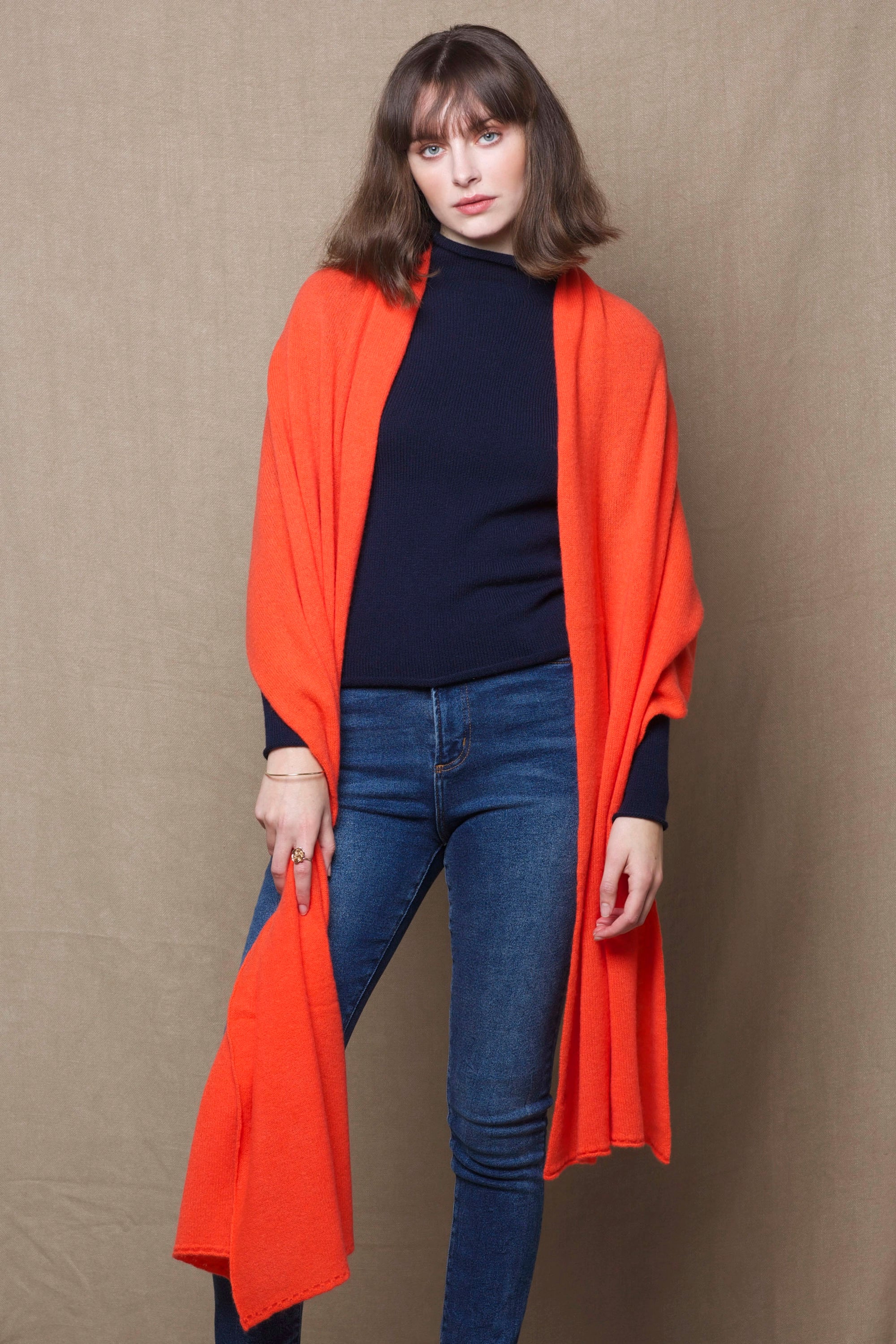Large Luxury Cashmere Scarf in Bright Orange