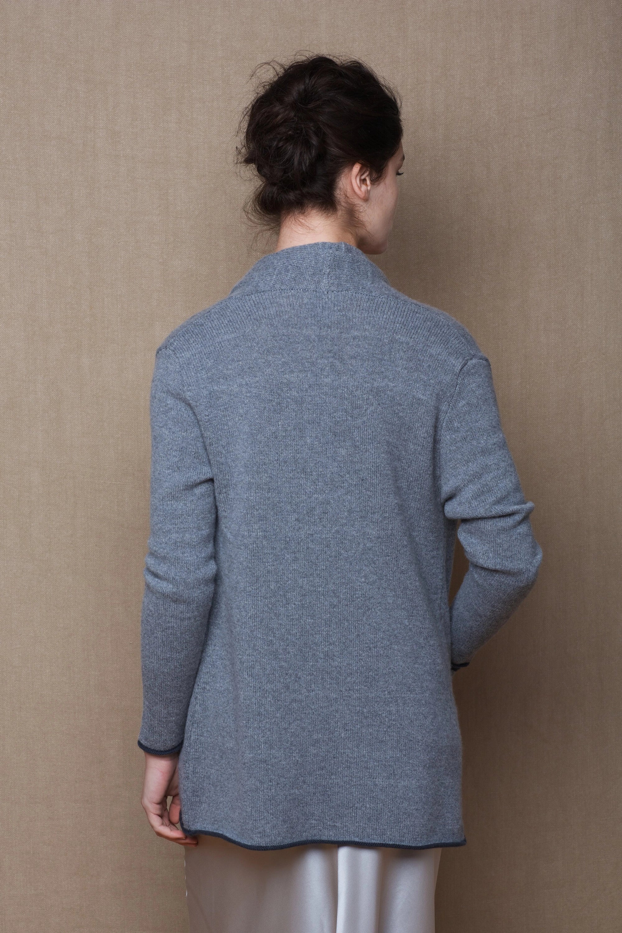 Long Cashmere Cardigan Sweater in Grey