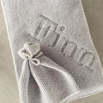 cashmere baby blanket and matching hat with moss stitch in pale grey