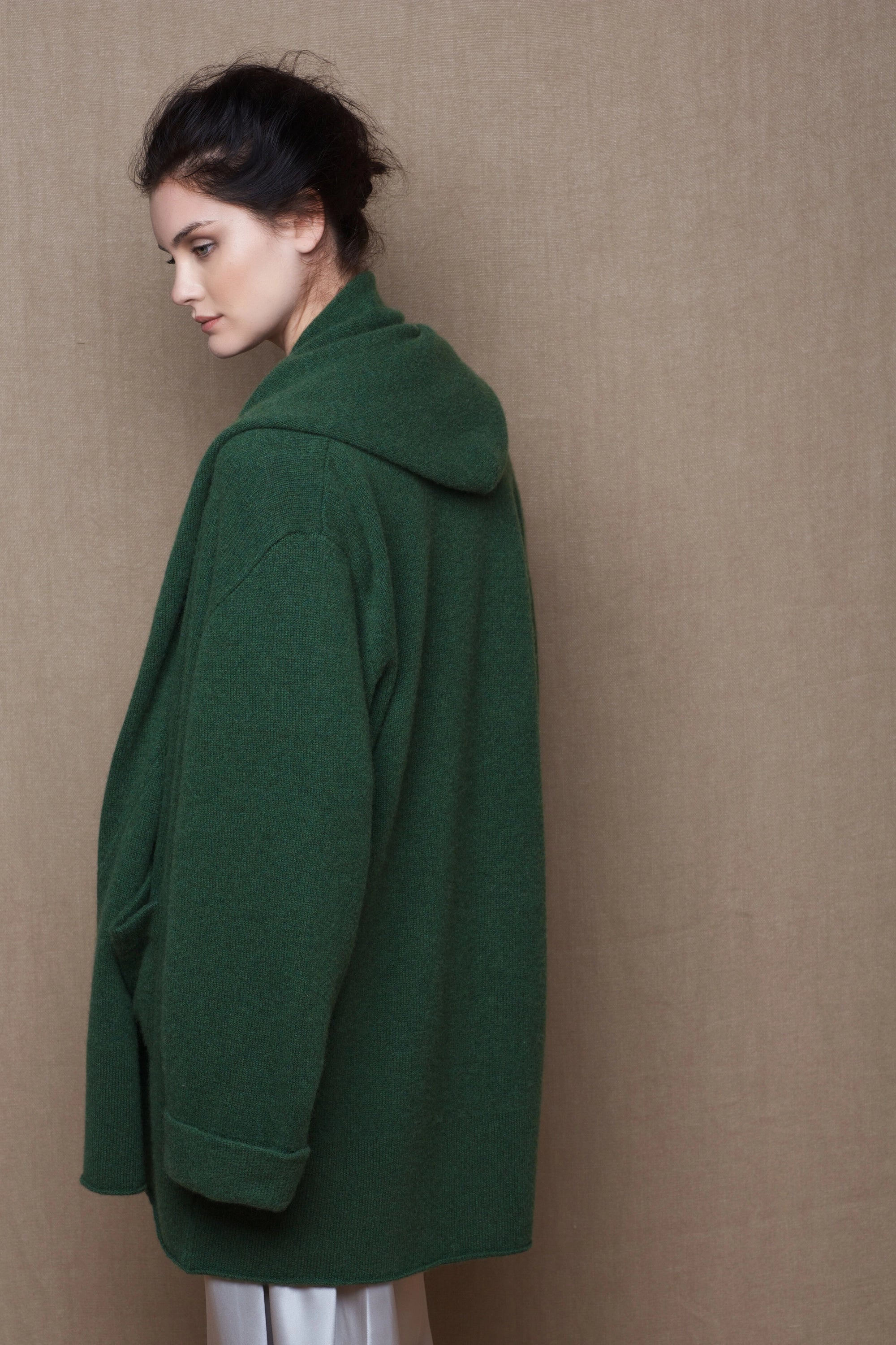 Luxury Womens Cashmere Cardigan Coat Green