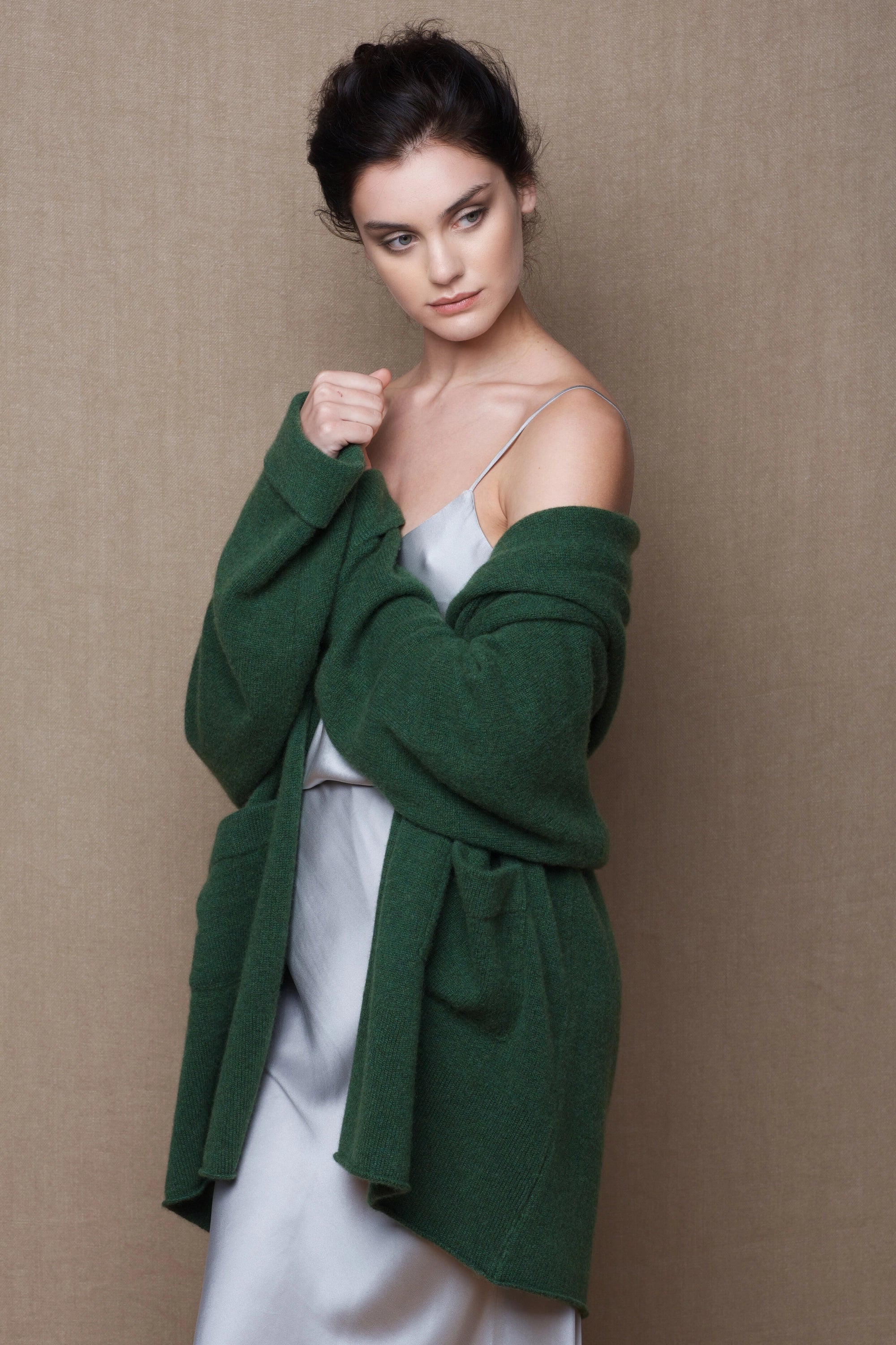 Luxury Womens Cashmere Cardigan Coat Green