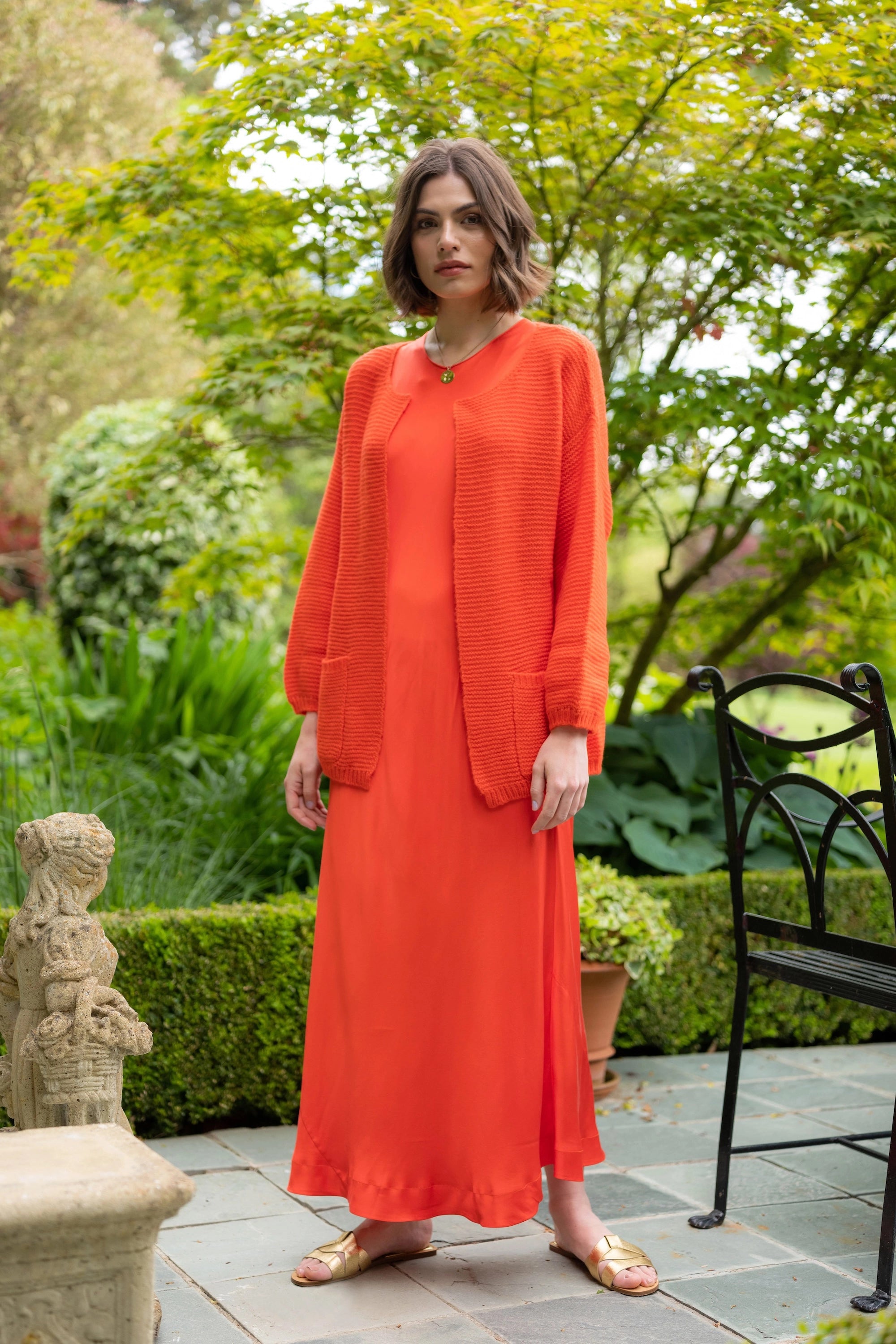 Luxury Long Silk Dress in Orange