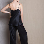 Luxury Wide Leg Silk Trousers in Black