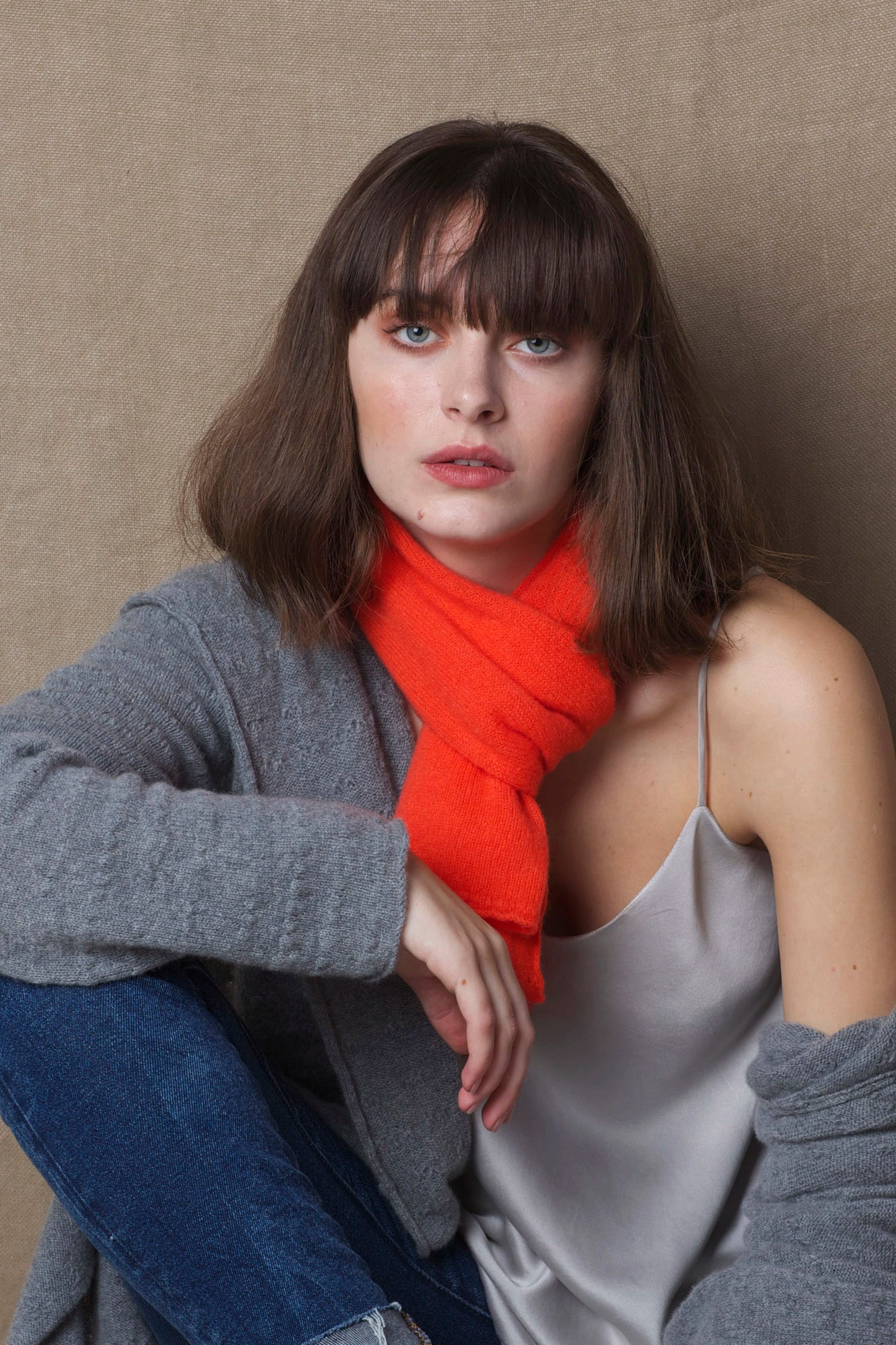 Luxury small Cashmere scarf in orange
