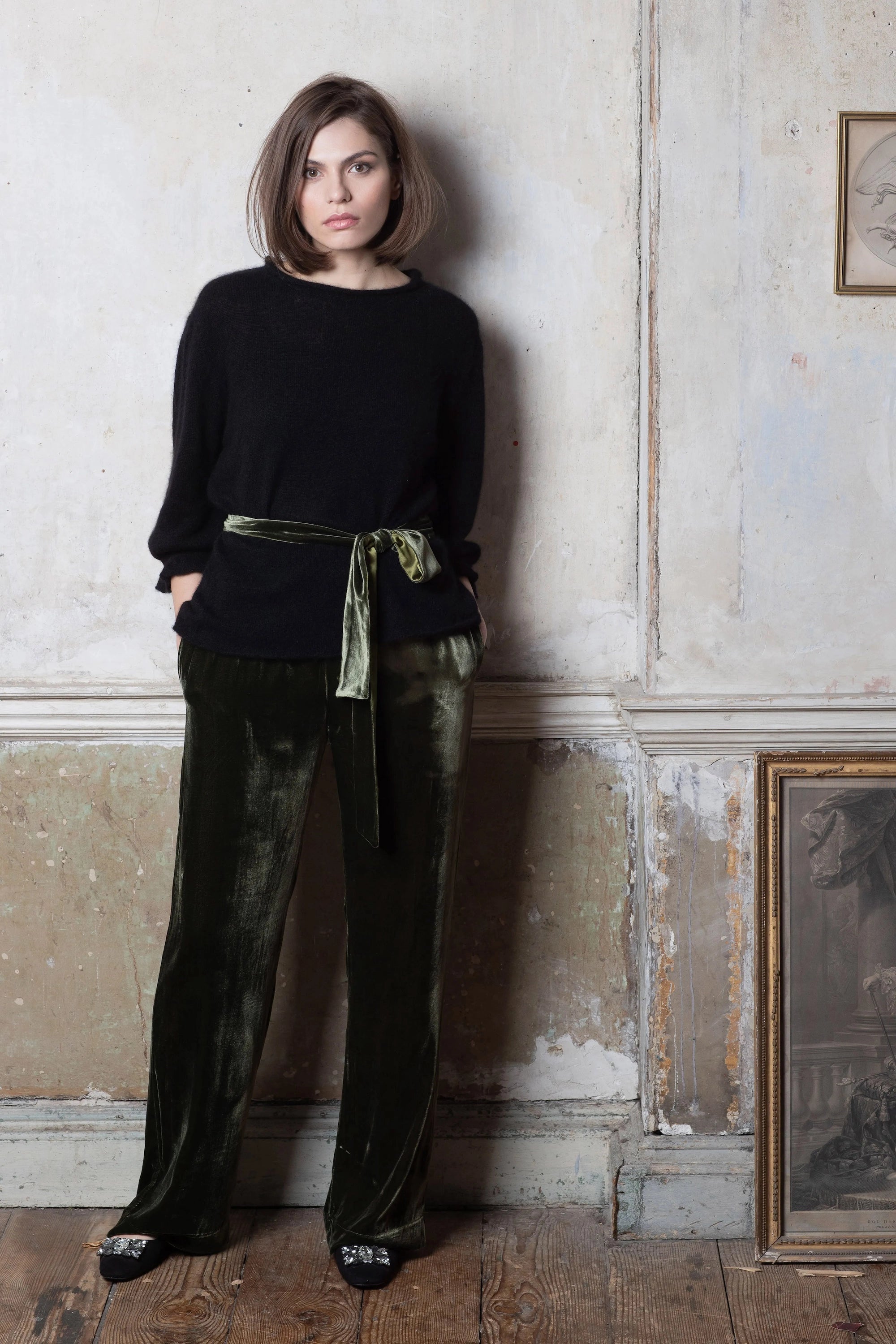 Luxury Silk Velvet Pants in Green