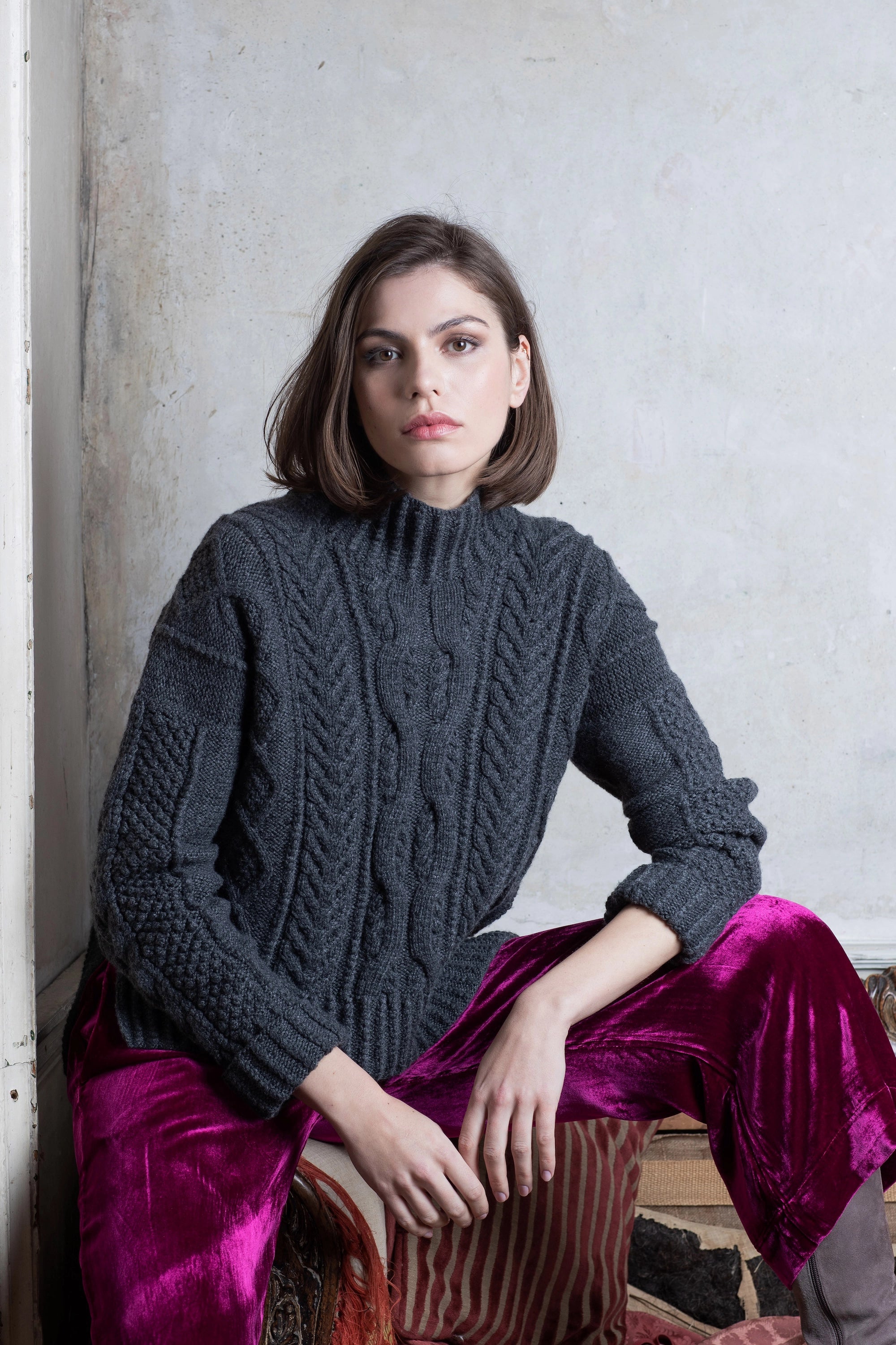 Luxury Silk Velvet Pants in Magenta