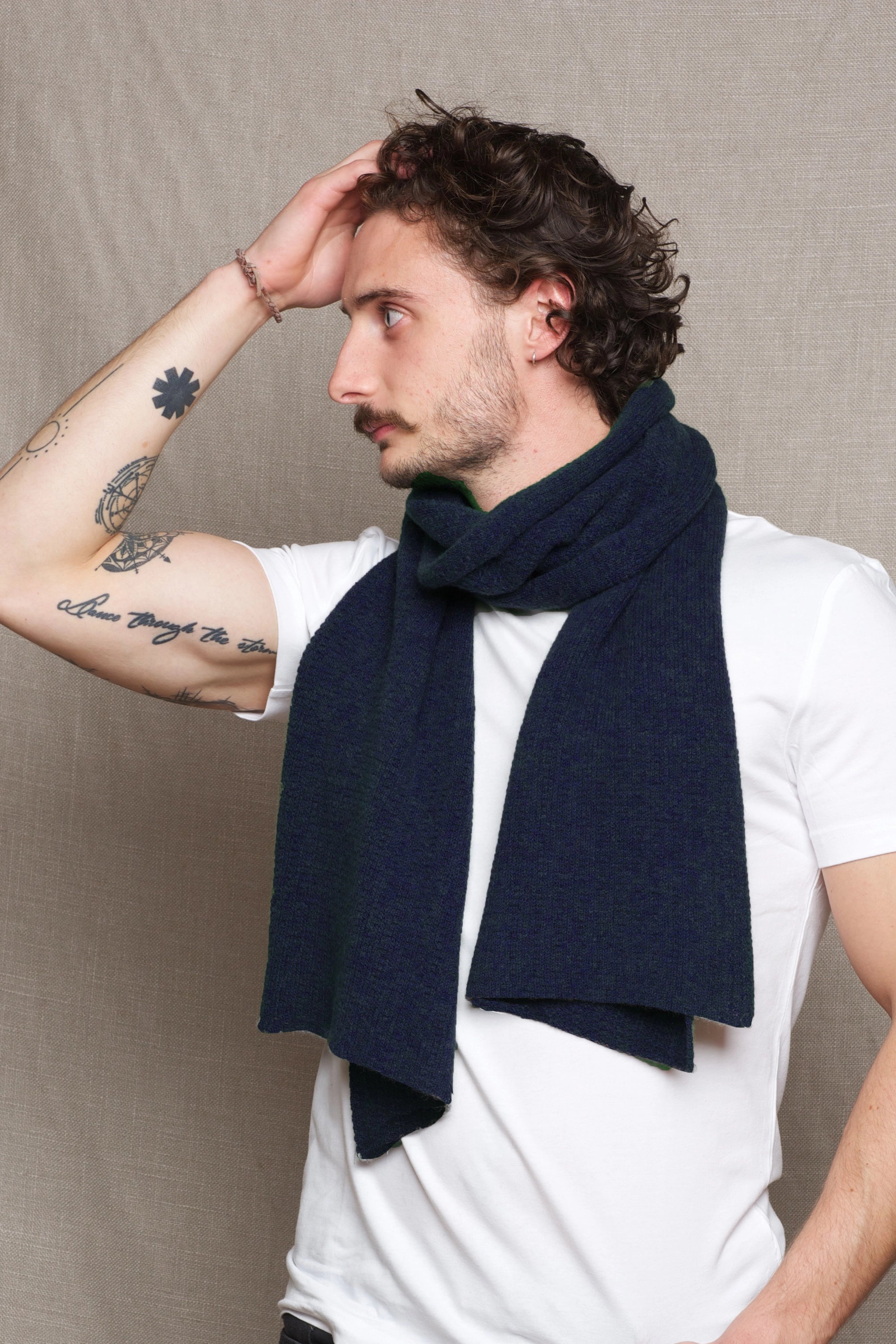 Luxury Fisherman Men's Cashmere Scarf Navy