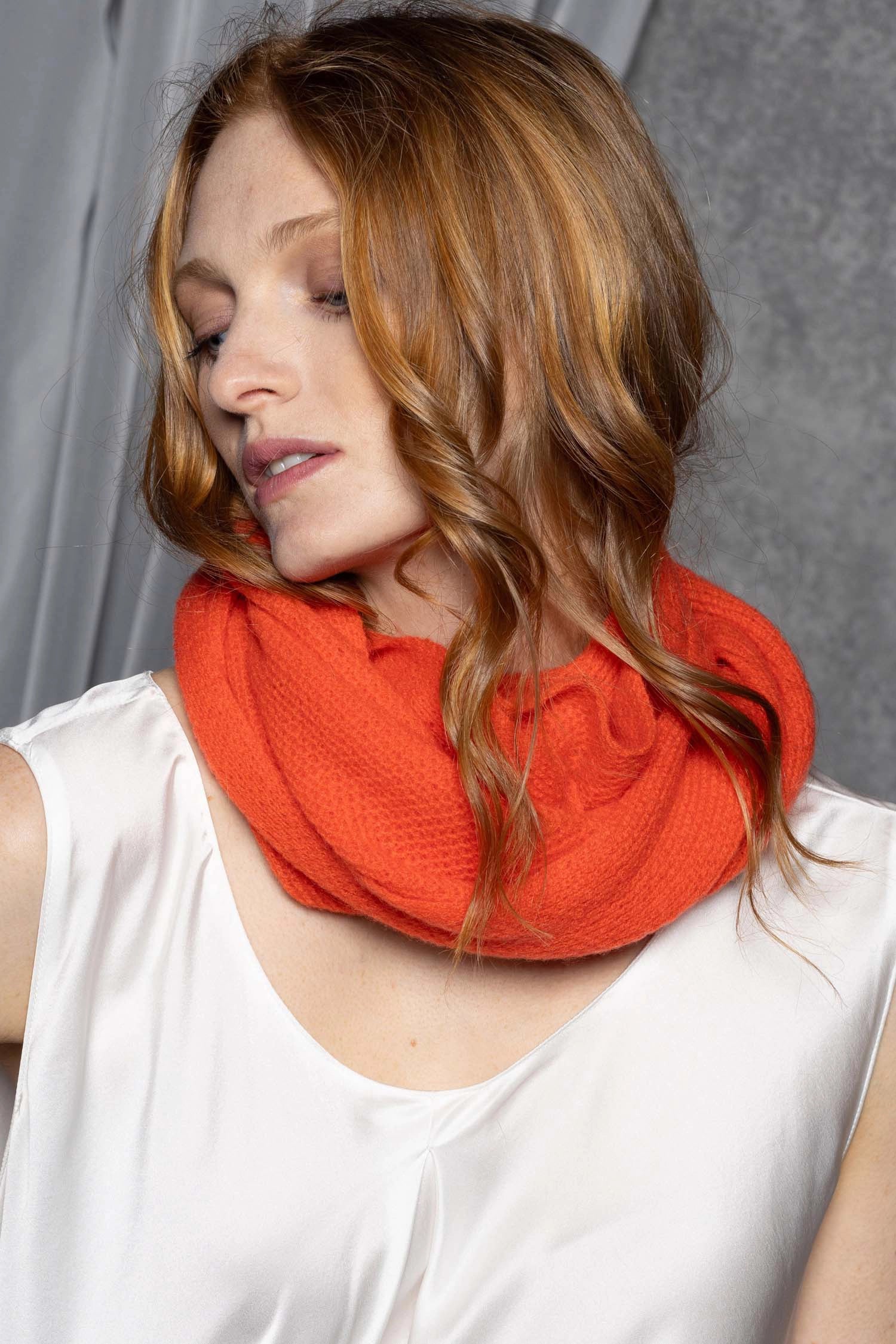 cashmere snood in bright orange