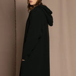 100% Pure Cashmere Hooded Cardigan Coat in Black
