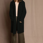 100% Pure Cashmere Hooded Cardigan Coat in Black