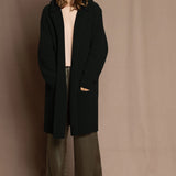 100% Pure Cashmere Hooded Cardigan Coat in Black