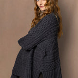 Luxury Cashmere Irish Aran Sweater in grey