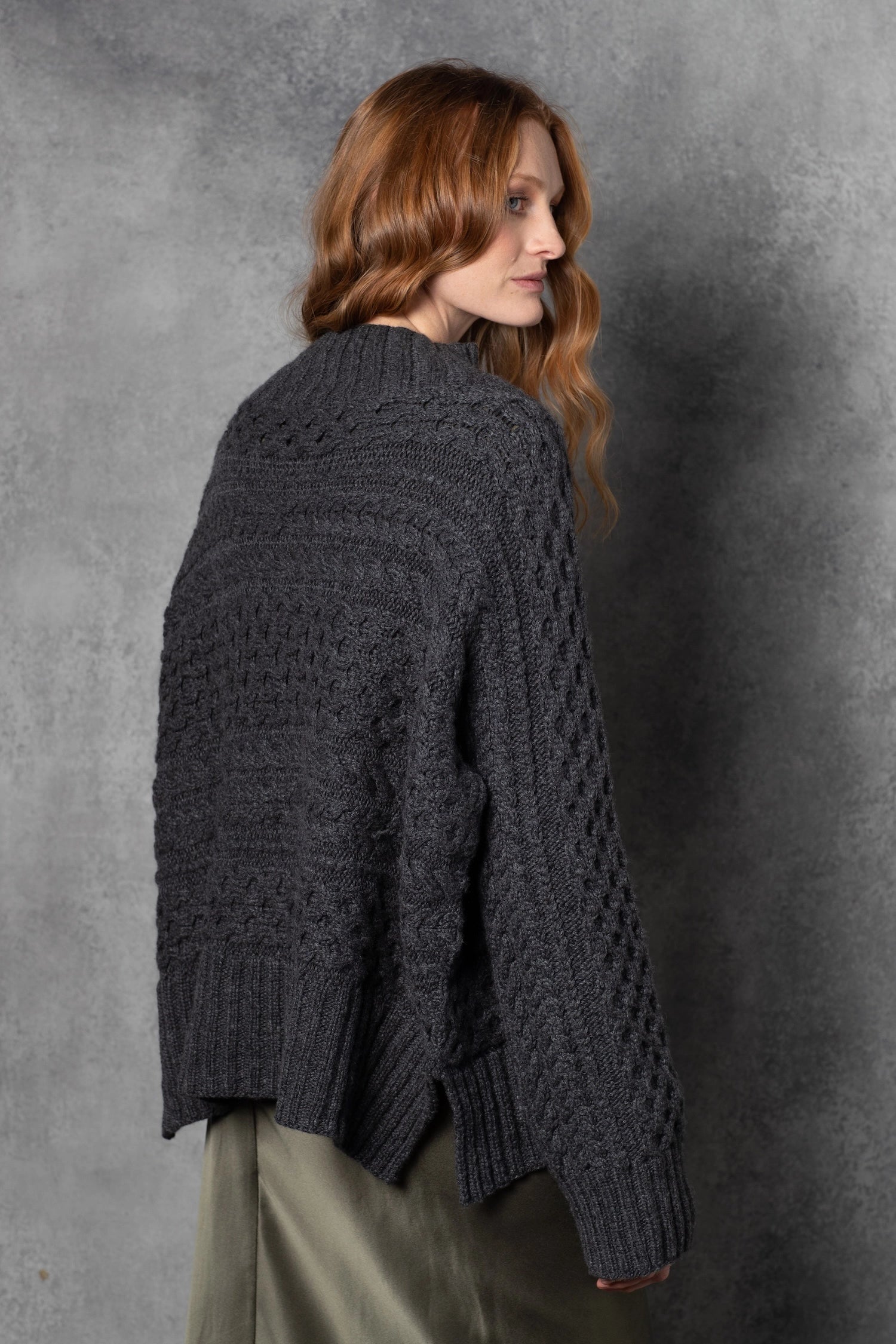 Luxury Cashmere Irish Aran Sweater in grey