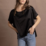 100% Silk Oversized T-Shirt in Black