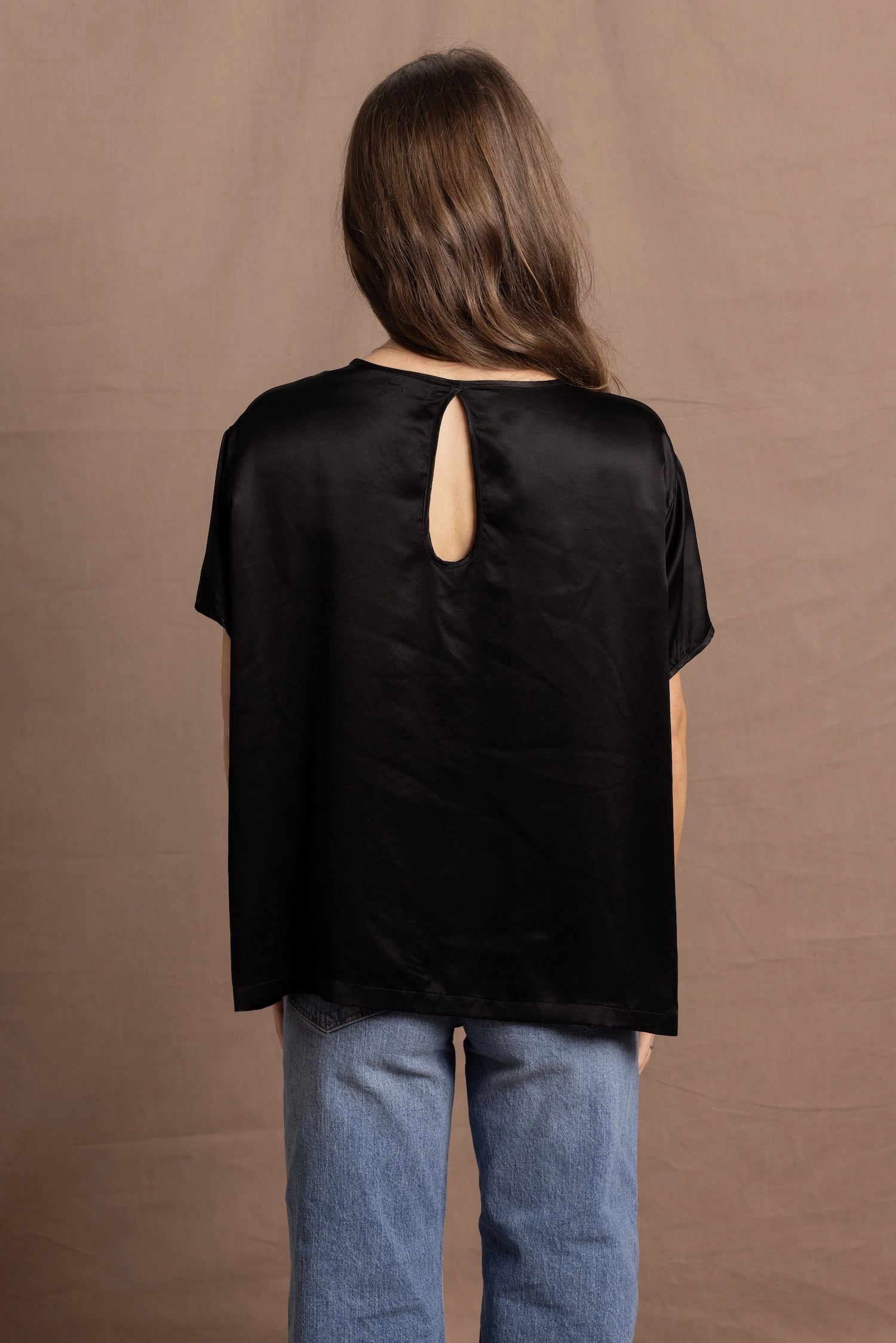100% Silk Oversized T-Shirt in Black