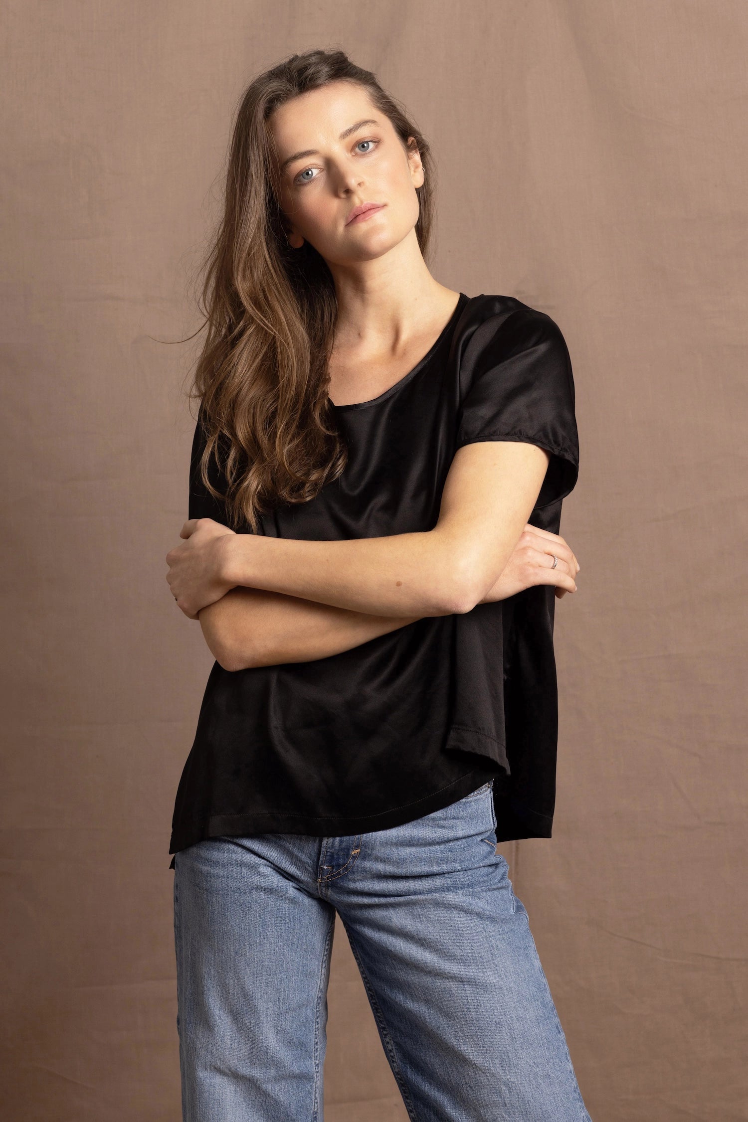 100% Silk Oversized T-Shirt in Black