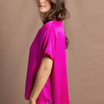 100% Silk Oversized T-Shirt in Bright Pink