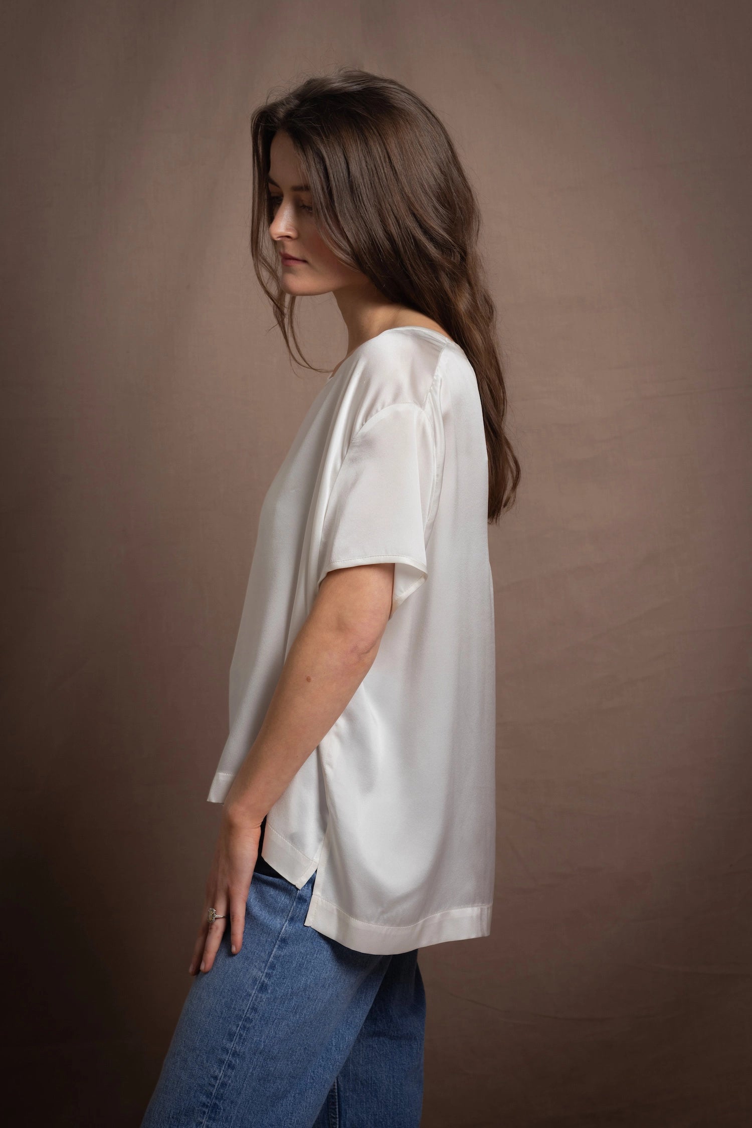 100% Silk Oversized T-Shirt in White