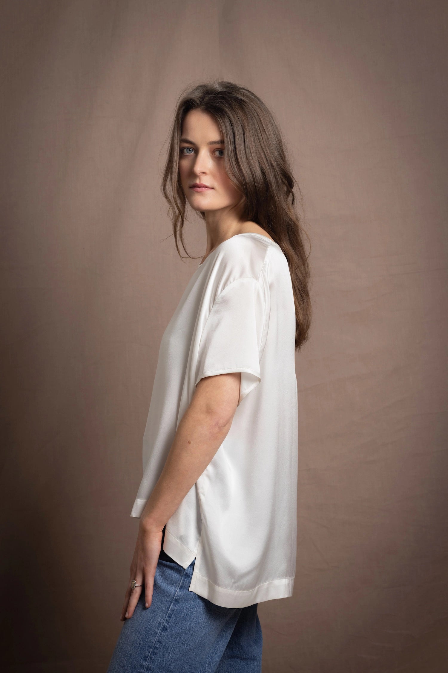 100% Silk Oversized T-Shirt in White