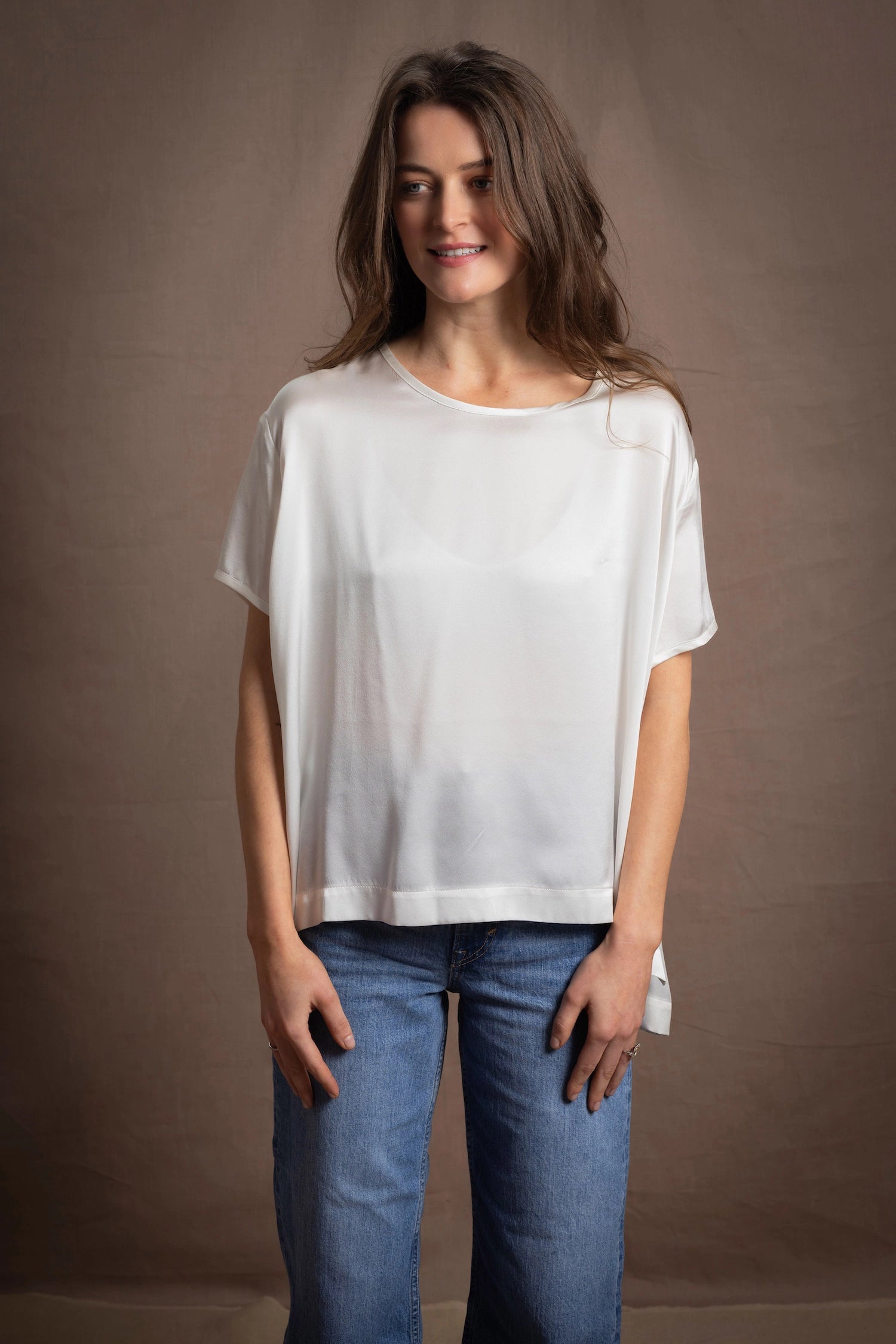 100% Silk Oversized T-Shirt in White