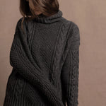 An authentic Irish Cashmere Aran Turtleneck Sweater in Charcoal Grey