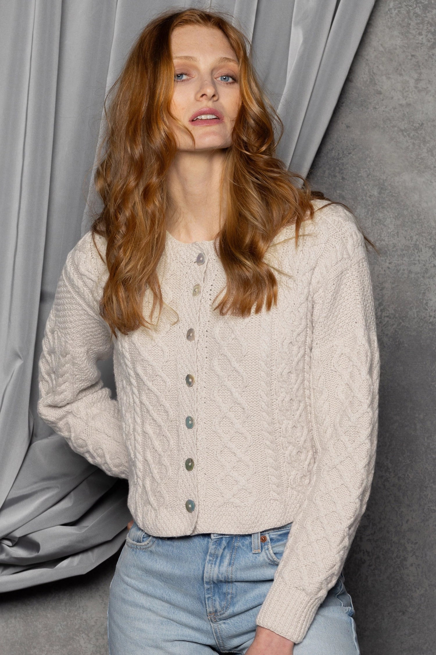 Authentic Irish 100% Pure Cashmere Button Down Cardigan Sweater in Cream