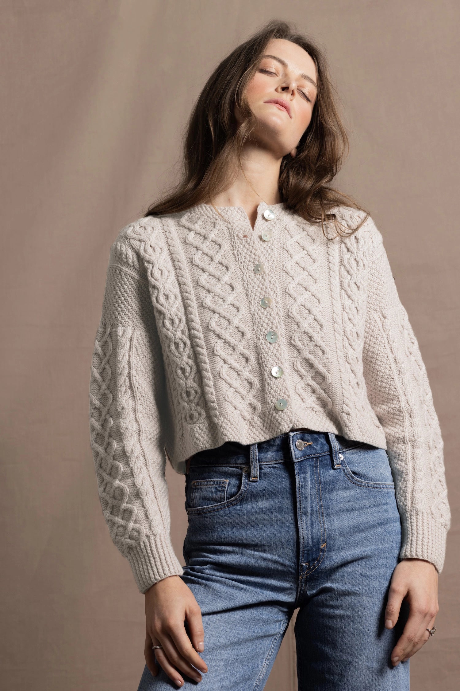 Róisín Cashmere Aran Cardigan | Cream