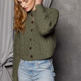 Luxury Cashmere Aran Cardigan in Green