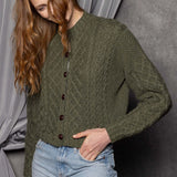 Luxury Cashmere Aran Cardigan in Green
