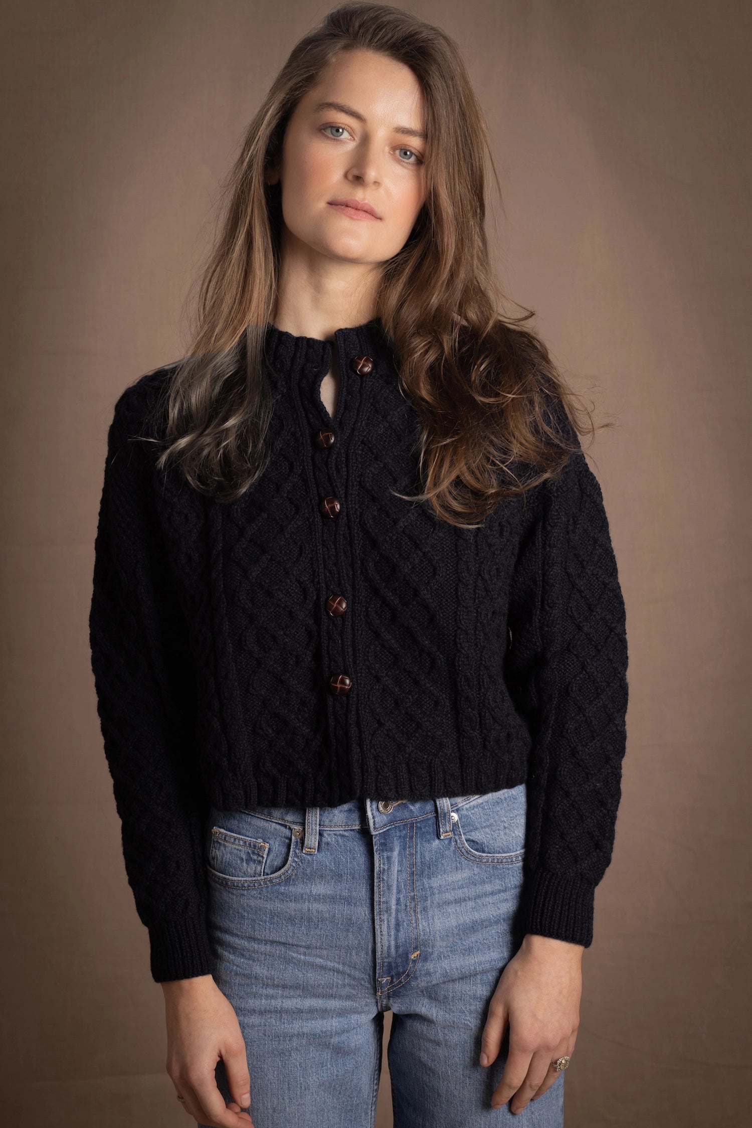 Authentic Irish 100% Pure Cashmere Button Down Cardigan Sweater in Black