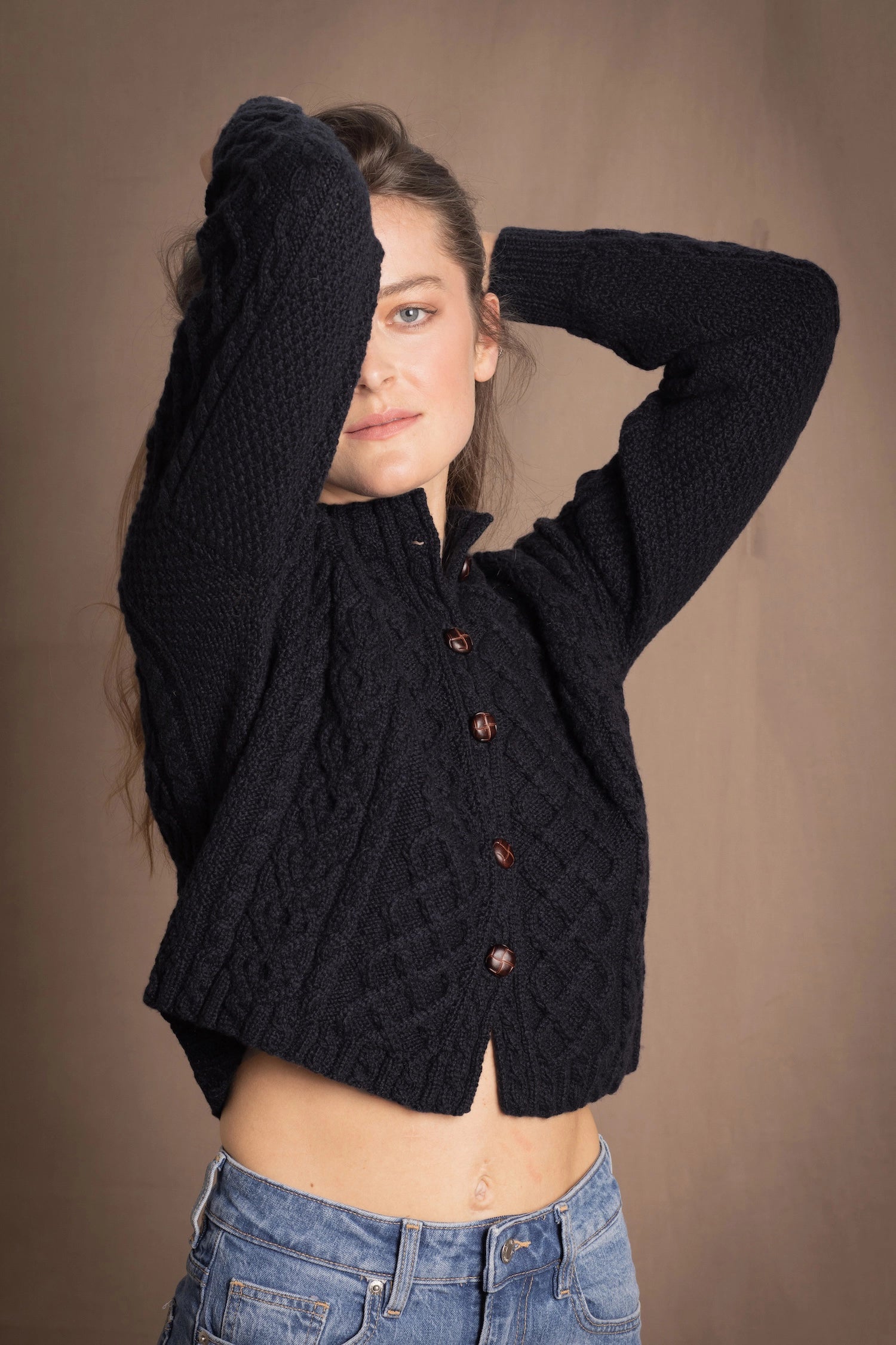 Authentic Irish 100% Pure Cashmere Button Down Cardigan Sweater in Black