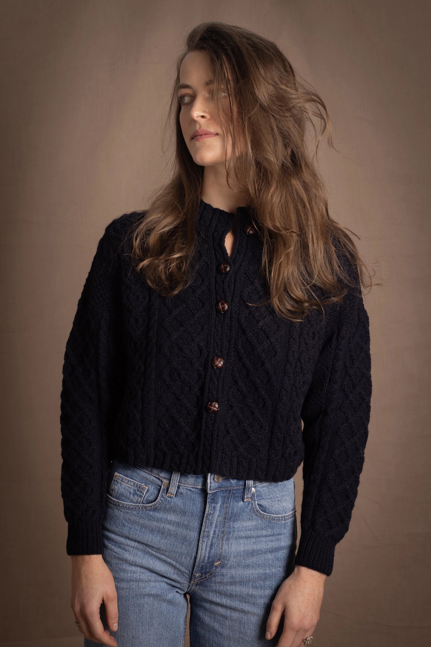 Authentic Irish 100% Pure Cashmere Button Down Cardigan Sweater in Navy Blue