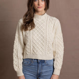 Authentic Irish 100% Pure Cashmere Aran Turtleneck Cropped Sweater in Cream