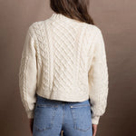 Authentic Irish 100% Pure Cashmere Aran Turtleneck Cropped Sweater in Cream