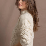 Authentic Irish 100% Pure Cashmere Aran Turtleneck Cropped Sweater in Cream