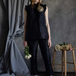Silk Taffeta Ruffle Sleeveless Top in Black