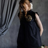 Silk Taffeta Ruffle Sleeveless Top in Black