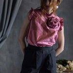 Silk Taffeta Ruffle Sleeveless Top in Pink