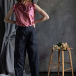 Silk Taffeta Ruffle Sleeveless Top in Pink