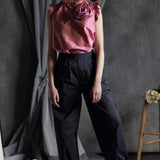 Silk Taffeta Ruffle Sleeveless Top in Pink