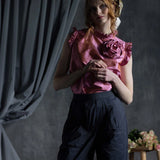 Silk Taffeta Ruffle Sleeveless Top in Pink