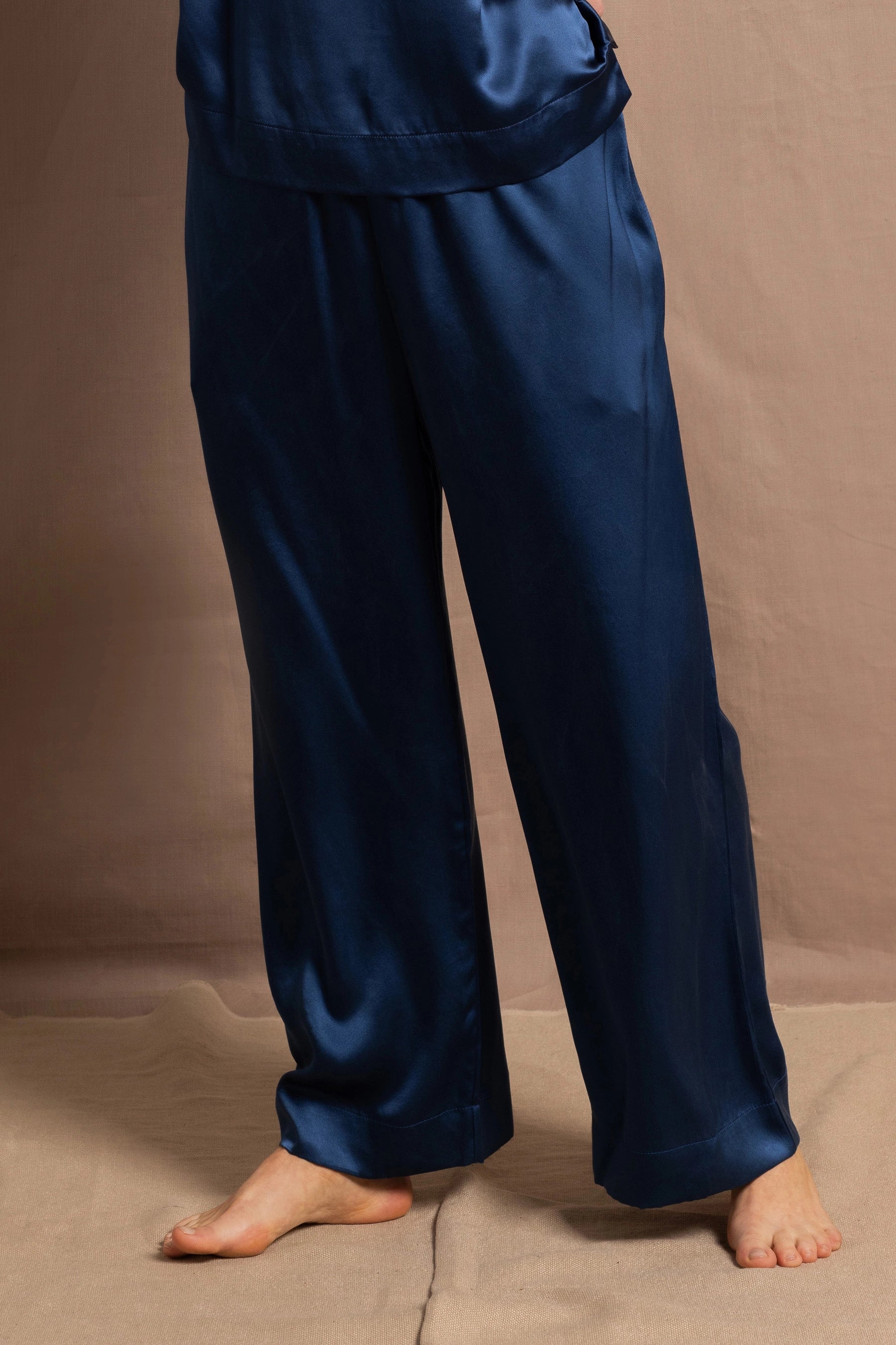 100% pure silk wide trousers in teal blue