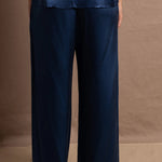 100% pure silk wide trousers in teal blue