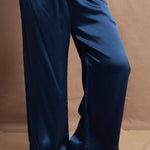 100% pure silk wide trousers in teal blue